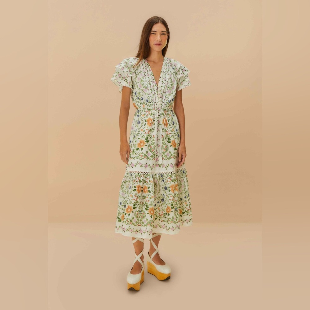 Farm Rio Floral Lace Midi Dress